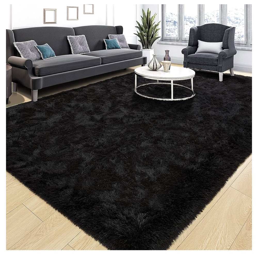 Tepook Super Soft Fluffy Rug for Bedroom, Non-Slip Bottom, Black, 5 X 8 Feet